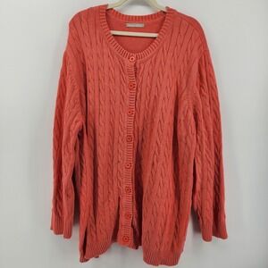 Woman Within 4X Coral Cotton Knit Cable‎ Knit Cardigan Sweater Plus Size